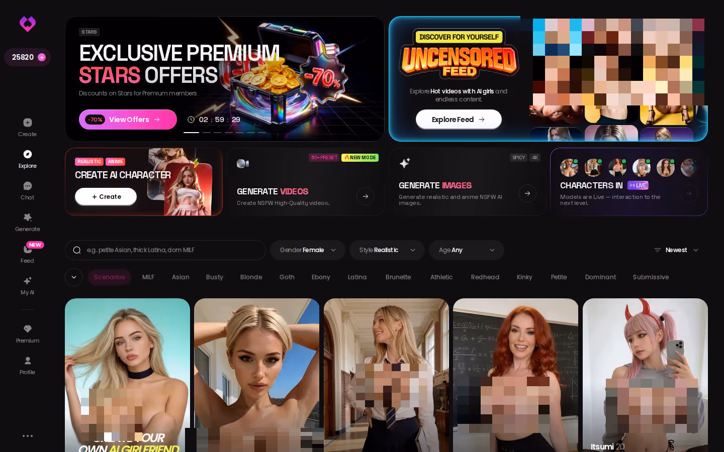 GoLove Explore grid of realistic characters with tag chips filtering the results