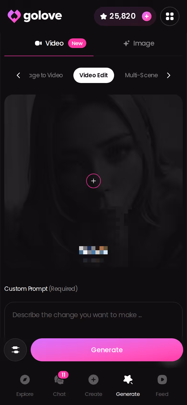 GoLove Video Edit on mobile, adjusting a clip that was already generated
